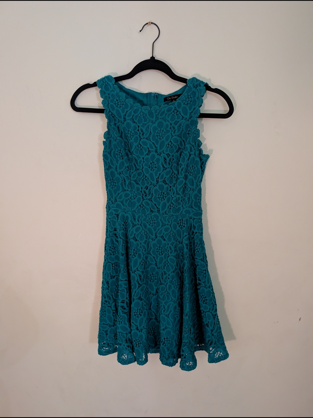 City Studio Teal Lace Fit & Flare Mini Dress
